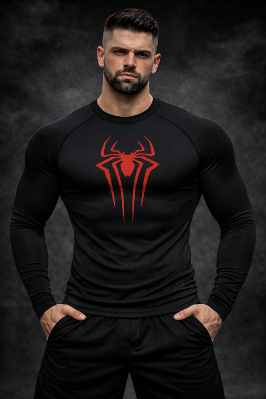 SPIDER RED BLACK COMPRESSION LONG SLEEVE