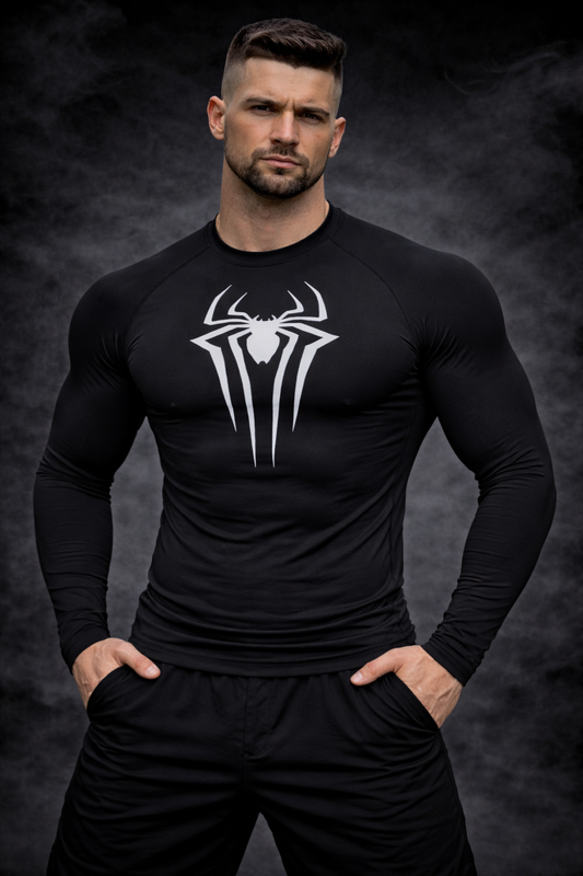SPIDER WHITE BLACK COMPRESSION LONG SLEEVE