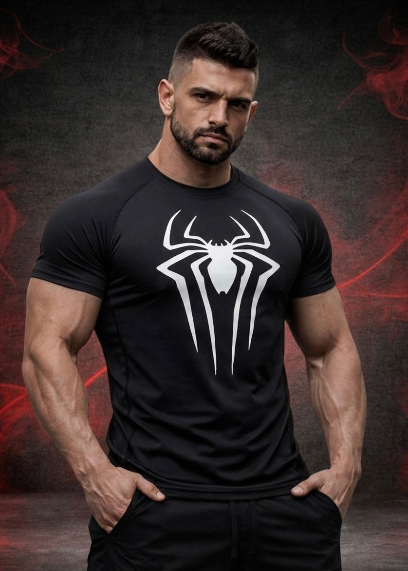 SPIDER WHITE BLACK T-SHIRT COMPRESSION  LONG SLEEVE