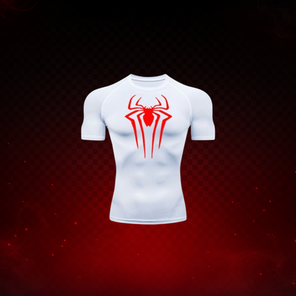 SPIDER RED WHITE T-SHIRT COMPRESSION SHORT SLEEVE